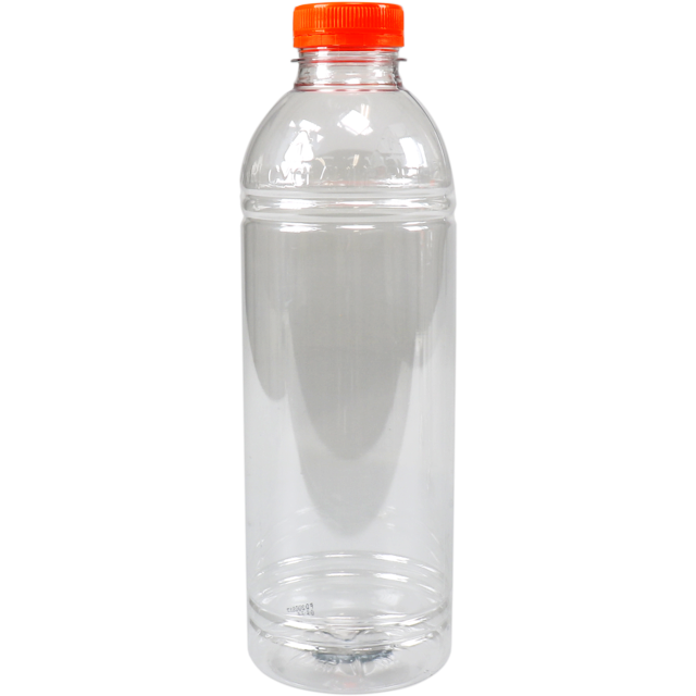 Fles, petfles, Gerecycled PET, met oranje dop, 1000ml, transparant