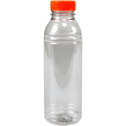 Fles, petfles, Gerecycled PET, met oranje dop, 500ml, transparant